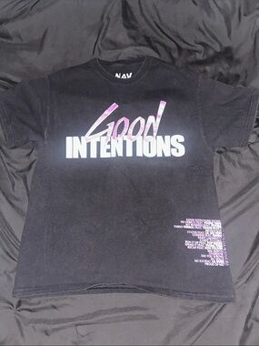 VLONE Black T-Shirt with White and Purple 'Good Intentions' Graphic